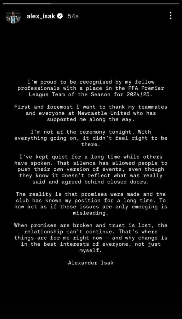Isak's Statement, Newcastle